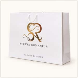 Biała elegancka torba premium ze złotym monogramem Sylwia Romaniuk