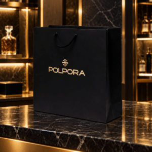 Czarna elegancka torba z logo Polpora
