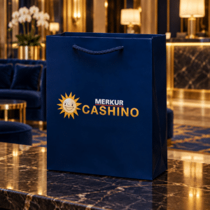 Granatowa torba z logo Merkur Cashino