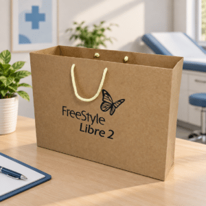 Brązowa torba kraft z logo FreeStyle Libre 2