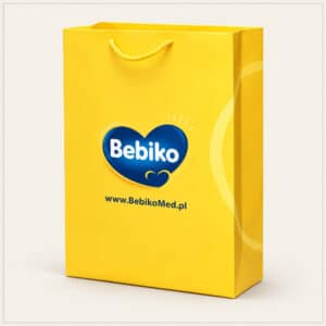 Żółta torba papierowa premium z logo Bebiko