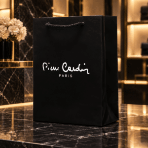Czarna elegancka torba reklamowa z logo firmowym